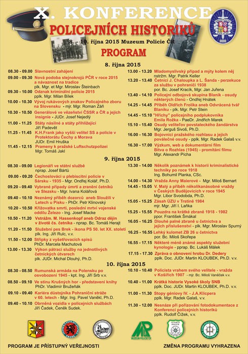 X. konference policejních historiků. Hostitelem bude opět Muzeum Policie ČR v Praze